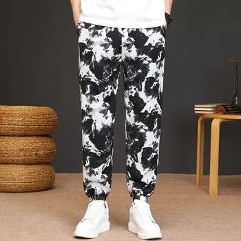 Модные мужские повседневные леггинсы с летним принтом 2023, укороченные брюки, уличная одежда в стиле хип-хоп, молодежные брюки для бега трусцой длиной до щиколоток