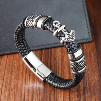 Модный мужской браслет из нержавеющей стали, многослойный комбинированный дизайн в виде креста, кожаные браслеты для новогодних подарков, мужские украшения