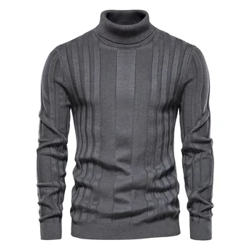 Модный мужской облегающий свитер, однотонный пуловер, Новая мужская повседневная трикотажная рубашка с теплым подкладом, высококачественная Мужская одежда