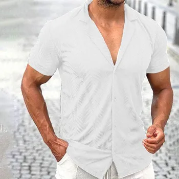 Мужская Верхняя одежда Летняя Мода Сплошной Цвет Пляжный Стиль Рубашка с короткими рукавами и лацканами