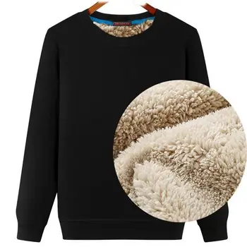 Мужская зимняя утепленная толстовка Шерп, плотный пуловер, топы, флисовая теплая Свободная высококачественная повседневная однотонная толстовка без капюшона