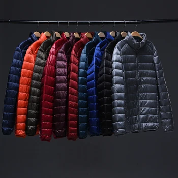 Мужские сверхлегкие пуховики, мужские зимние пальто, Сверхлегкие переносные пуховики с воротником-стойкой, Ветрозащитные пальто, зимняя куртка, пальто