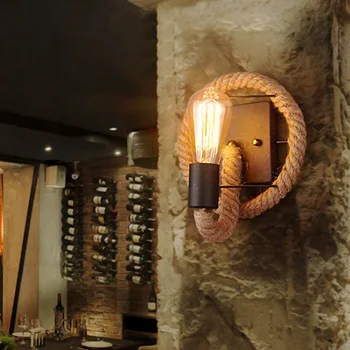 Настенный светильник из пеньковой веревки в стиле Лофт в винтажном стиле, Американская Ретро Круглая Веревочная лестница, бар, кофейня, столовая, Проход в магазине, Художественный Железный настенный светильник