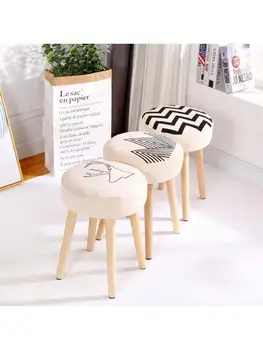 Настоящий деревянный обеденный табурет Nordic simple sofa stool, креативный круглый табурет для макияжа обуви, табурет из ткани art home