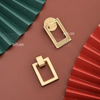 Новая Китайская Латунная Золотая Мебельная Дверная Ручка Из Чистой Меди Подвесное Кольцо Для Двери Комода Полное Медное Кольцо Подвесная Ручка Дверная Ручка