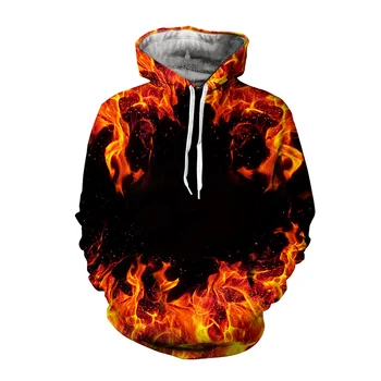 Новая мужская толстовка с капюшоном с 3D-печатью, свитер с ярким пламенем, мужские и женские свободные осенне-зимние пальто с капюшоном, уличная одежда