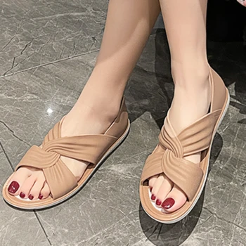 Новые летние женские сандалии без застежки 2023 Модная уличная женская пляжная обувь Дышащие туфли Mary Jane с открытым носком
