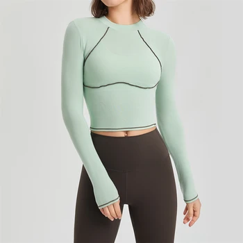 Новый модный сексуальный тонкий топ для йоги с длинным рукавом, Дышащая быстросохнущая спортивная футболка для бега, теннисная футболка для фитнеса