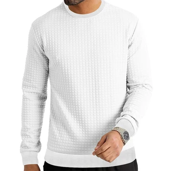 Новый мужской свободный свитер с круглым вырезом в мелкую клетку из хлопчатобумажной футболки, универсальный повседневный нижний трикотаж в наличии