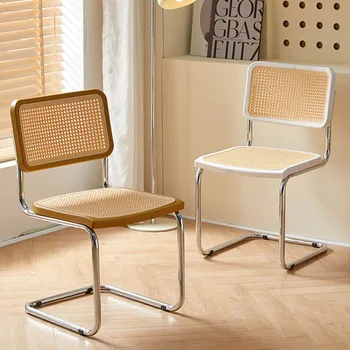 Обеденные стулья из ротанга в стиле ретро с изогнутой спинкой Компьютерный стул С металлическим покрытием Офисные стулья Универсальная сцена Современная мебель