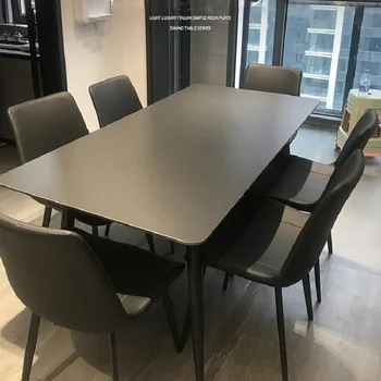 Обеденный стол Pure black rock board прямоугольный современный минималистский размер домашнего обеденного стола минималистский обеденный стол и стул
