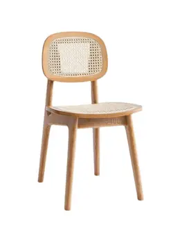 Обеденный стул из бревна для взрослых из массива дерева С простой современной спинкой из ротанга Ins Стул для макияжа в японском стиле Из массива дерева Стул из ротанга