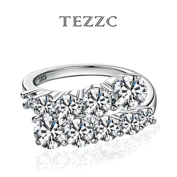 Обручальное кольцо Tezzc All Moissanite из стерлингового серебра 925 пробы с бриллиантами, роскошные кольца для свадебной вечеринки для женщин с сертификатом GRA