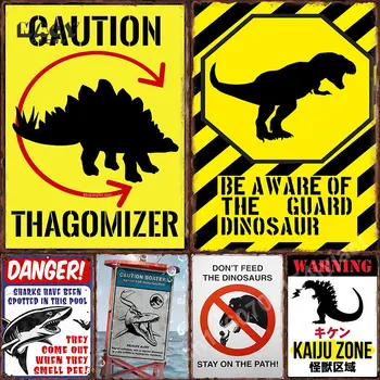 Остерегайтесь Динозавров, Металлическая Жестяная вывеска, Забавная Винтажная Табличка с изображением Крокодила, Декор стен, Сад, ферма, Украшение дома на открытом воздухе, Предостерегающие знаки