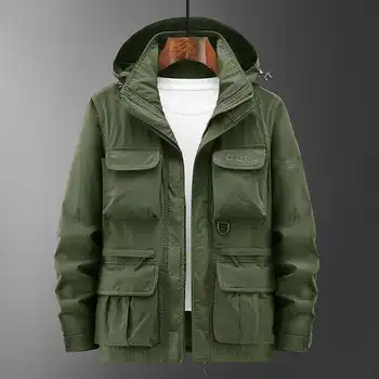 Открытый тренч, мужская весенне-осенняя куртка-карго большого размера с несколькими карманами, которую можно снять, куртка с рукавами