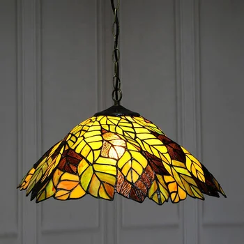 Подвесной светильник LongHuiJing в стиле Тиффани, 20-дюймовые желто-зеленые листья, витражный абажур, подвесной светильник