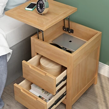 Прикроватная тумбочка из цельного дерева, простой современный шкаф для хранения, Скандинавский шкаф для хранения, спальня многофункциональная подъемная маленькая