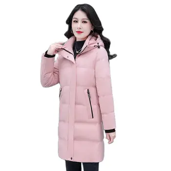 Пуховая куртка с хлопковой подкладкой, женская длинная высококачественная тонкая куртка с хлопковой подкладкой, Новое зимнее модное ветрозащитное пальто с рукавами из нитей Tide