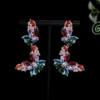Роскошные ювелирные изделия Многоцветная бабочка Серьги с длинной кисточкой для женщин Свадебная вечеринка в индийском Дубае Свадебные украшения Femme Gift A0143