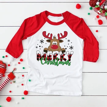 С Рождеством Христовым, детская рубашка Реглан с принтом оленя, футболка для рождественской вечеринки для мальчиков и девочек, осенний рождественский наряд, детские топы с длинными рукавами, одежда