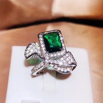 Сверкающие Зеленые обручальные кольца CZ, Женские кольца серебряного цвета, Модные Роскошные Подарки на годовщину помолвки, Модные ювелирные изделия