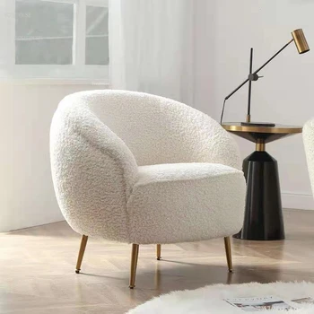 Скандинавские бархатные стулья из ягненка для гостиной Мебель для дома Роскошное кресло со спинкой Односпальный диван Балкон для отдыха Диван-кресло для маленькой квартиры