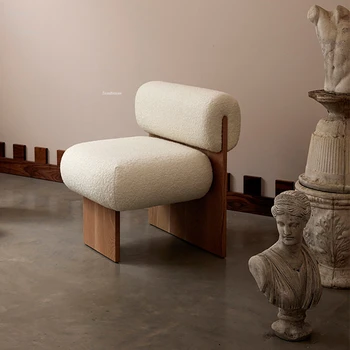 Скандинавские обеденные стулья из массива дерева, обитый в семье бархатный диван-кресло из ягненка, современная дизайнерская гостиная, Ленивый Диван-кресло, кресло для отдыха со спинкой