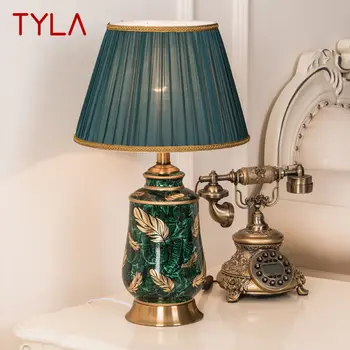 Современная Зеленая керамическая настольная лампа TYLA LED в китайском креативном роскошном прикроватном столике для домашнего декора гостиной спальни