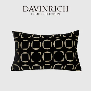 Современная обивка дивана DAVINRICH Solar Eclipse Черное Золото Геометрическая вышивка Роскошная наволочка для декора виллы Отеля