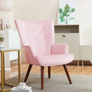 Современное акцентное кресло Larksperal середины века, кресло с высокой спинкой для гостиной, бархатная ткань, розовый