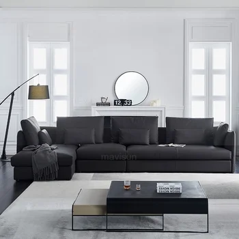 Современные кожаные угловые диваны для гостиной, комплекты шезлонгов Lazy Nordic для гостиной, черное кресло для любви на 3 места, мебель для дома из соснового каркаса