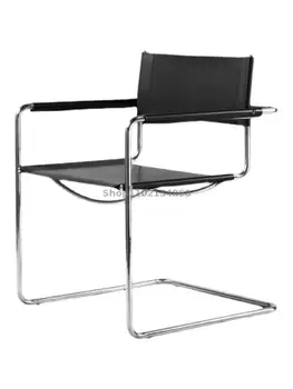 Средневековое кресло, седло из нержавеющей стали, кожаный обеденный стул, стул Bauhaus, современный минималистичный стул для проживания в семье