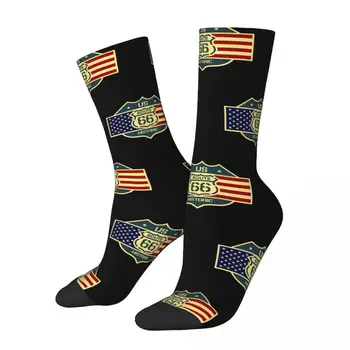 Счастливые мужские носки с историческим знаком США Винтажный маршрут 66 Harajuku Повседневные носки для экипажа с подарочным рисунком