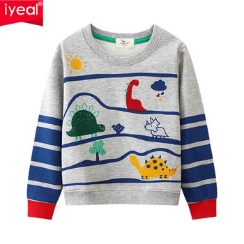 Толстовки IYEAL для маленьких мальчиков, футболка с длинным рукавом, Осенние детские толстовки с динозавром из мультфильма 2023, Осенняя детская одежда
