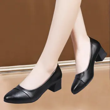 Удобная рабочая обувь на мягкой подошве, женская профессиональная обувь на среднем каблуке, модная женская обувь с круглым носком и мелким носком, повседневная обувь