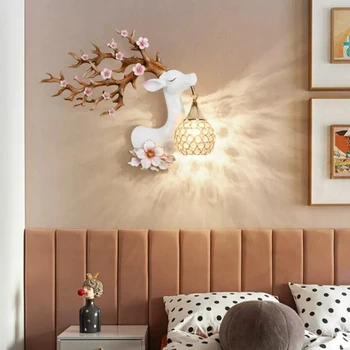 Устойчивый настенный светильник Lucky Deer в современном стиле из смолы с хрустальным кронштейном, светильник для гостиной, спальни, коридора, освещение для украшения дома
