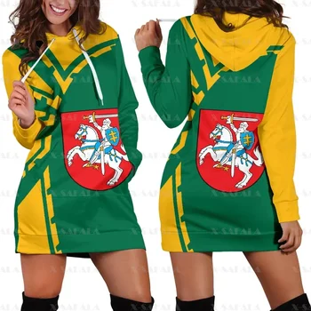 Флаг страны Love Литва, Новинка Harajuku, Осенние толстовки с 3D принтом, Женская повседневная одежда, платье с капюшоном с длинным рукавом-2