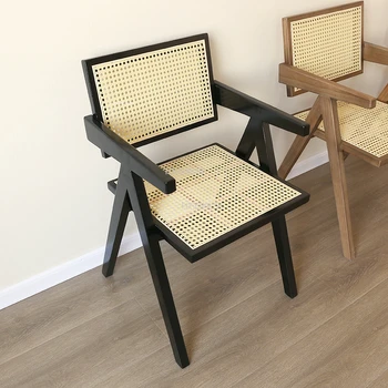 Японские обеденные стулья из массива дерева для кухни Nordic Home Обеденный стул из ротанга, кресло для отдыха со спинкой, мебель для столовой G